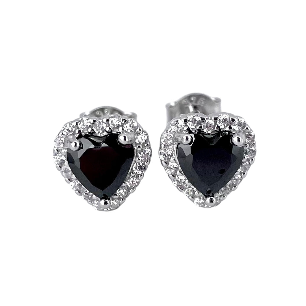 CZ Heart Post Earrings Sterling Silver