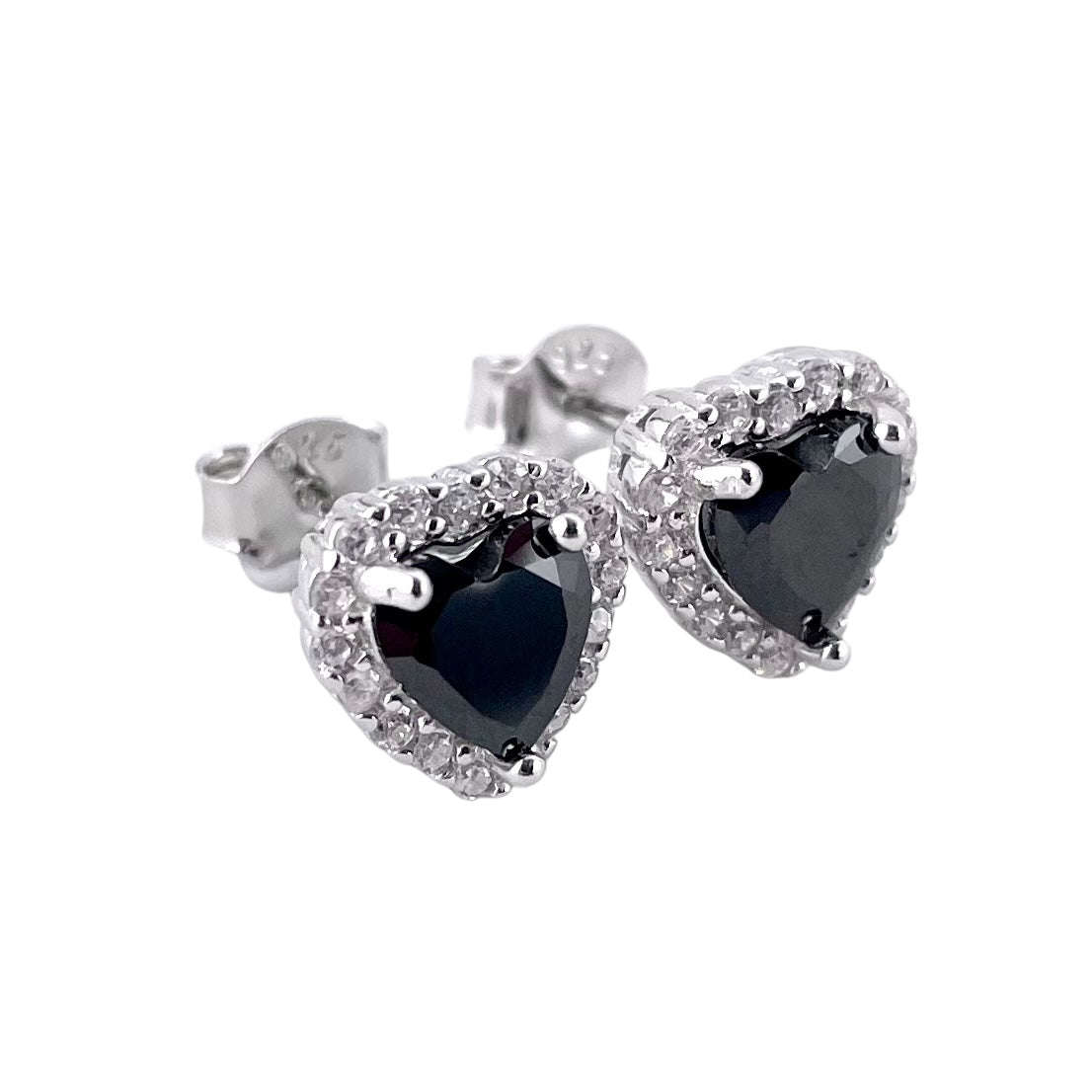 CZ Heart Post Earrings Sterling Silver