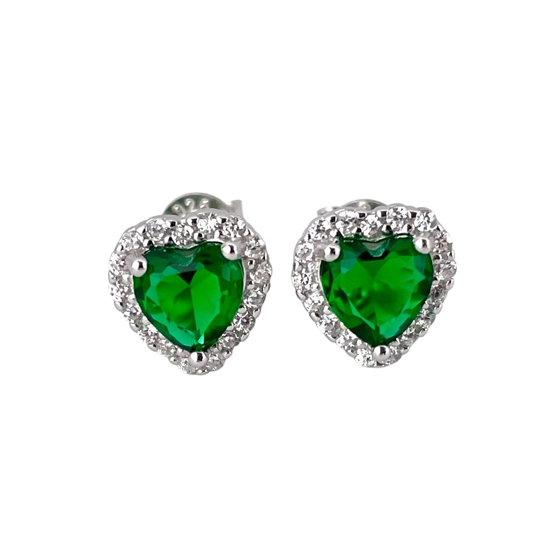 CZ Heart Post Earrings Sterling Silver