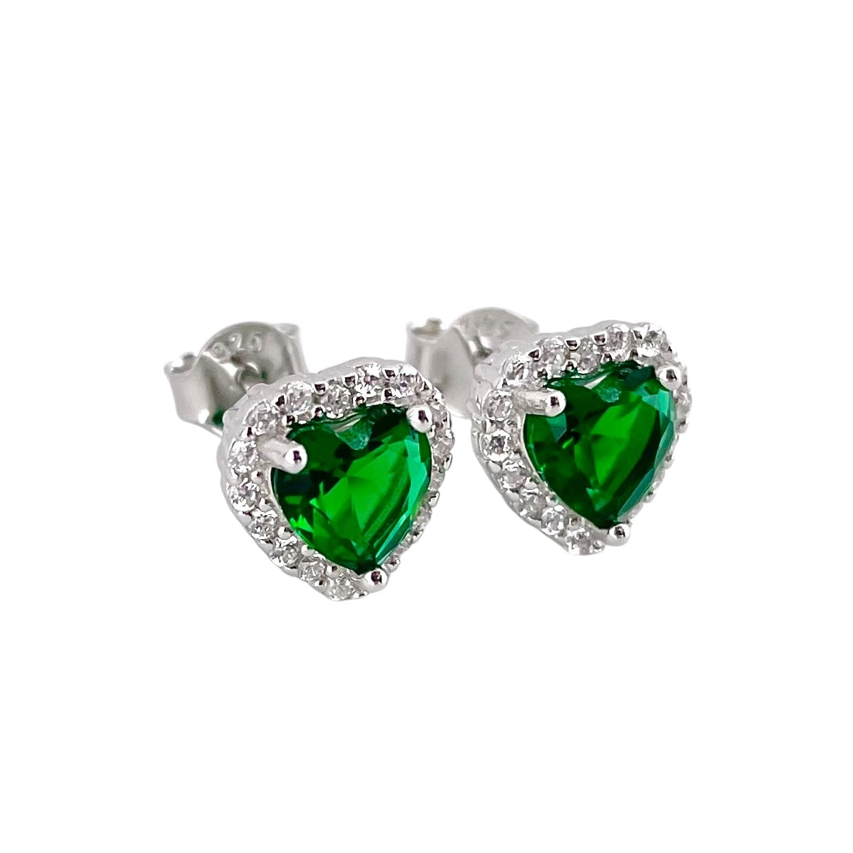 CZ Heart Post Earrings Sterling Silver