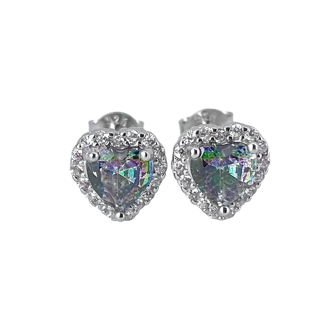CZ Heart Post Earrings Sterling Silver