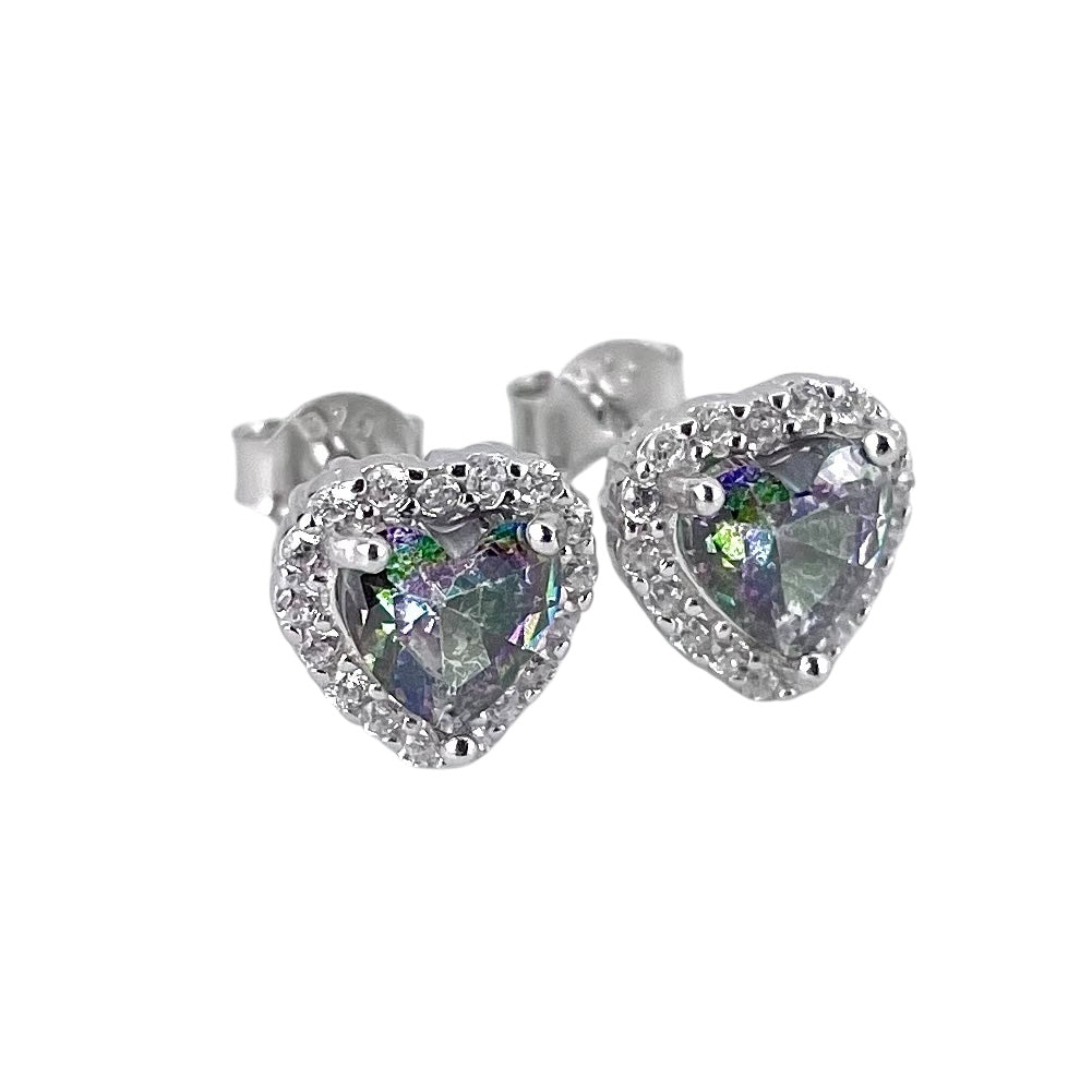 CZ Heart Post Earrings Sterling Silver