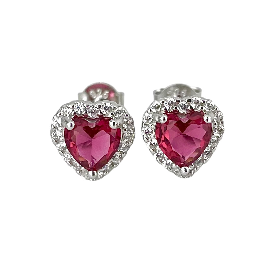 CZ Heart Post Earrings Sterling Silver