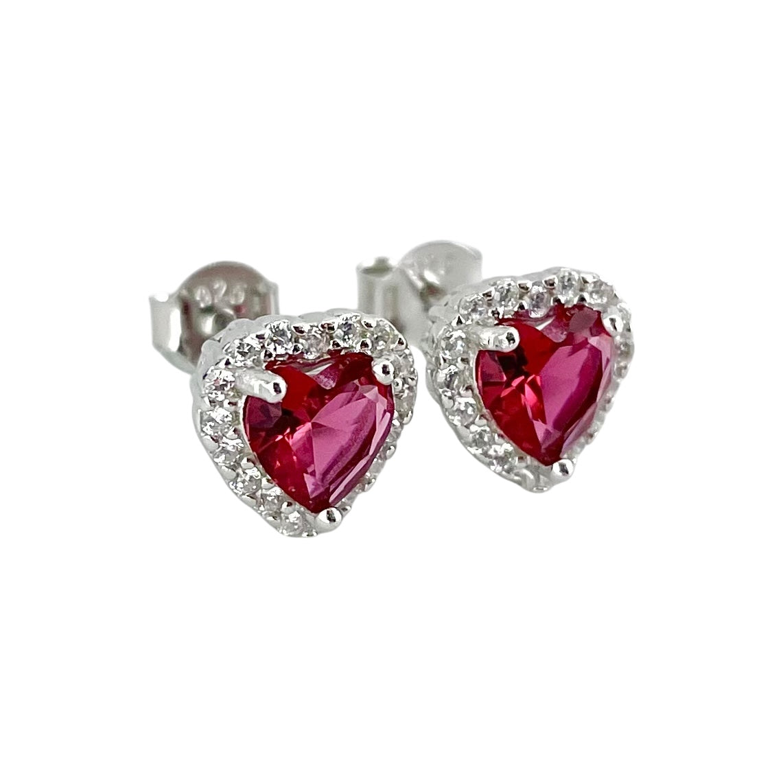 CZ Heart Post Earrings Sterling Silver