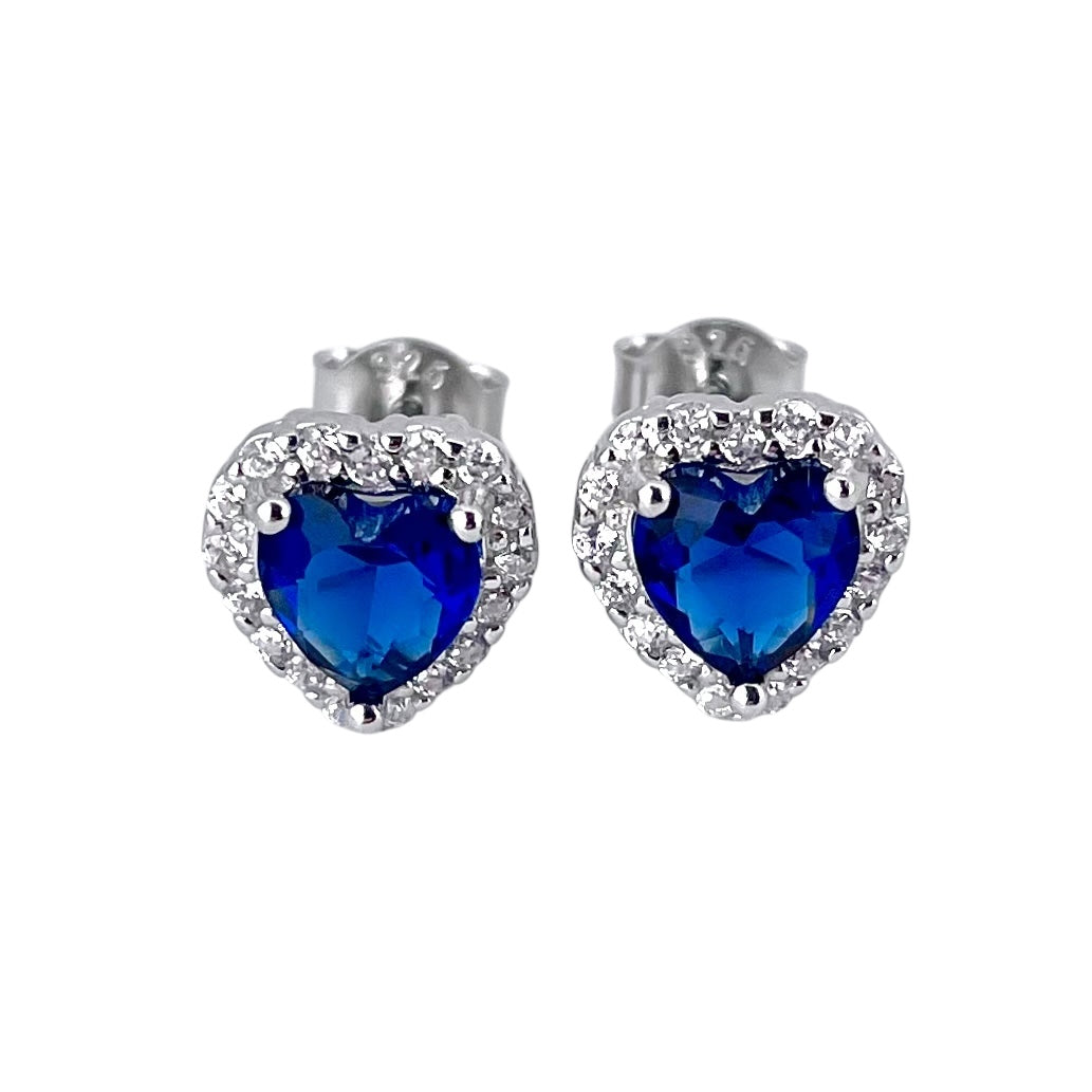 CZ Heart Post Earrings Sterling Silver