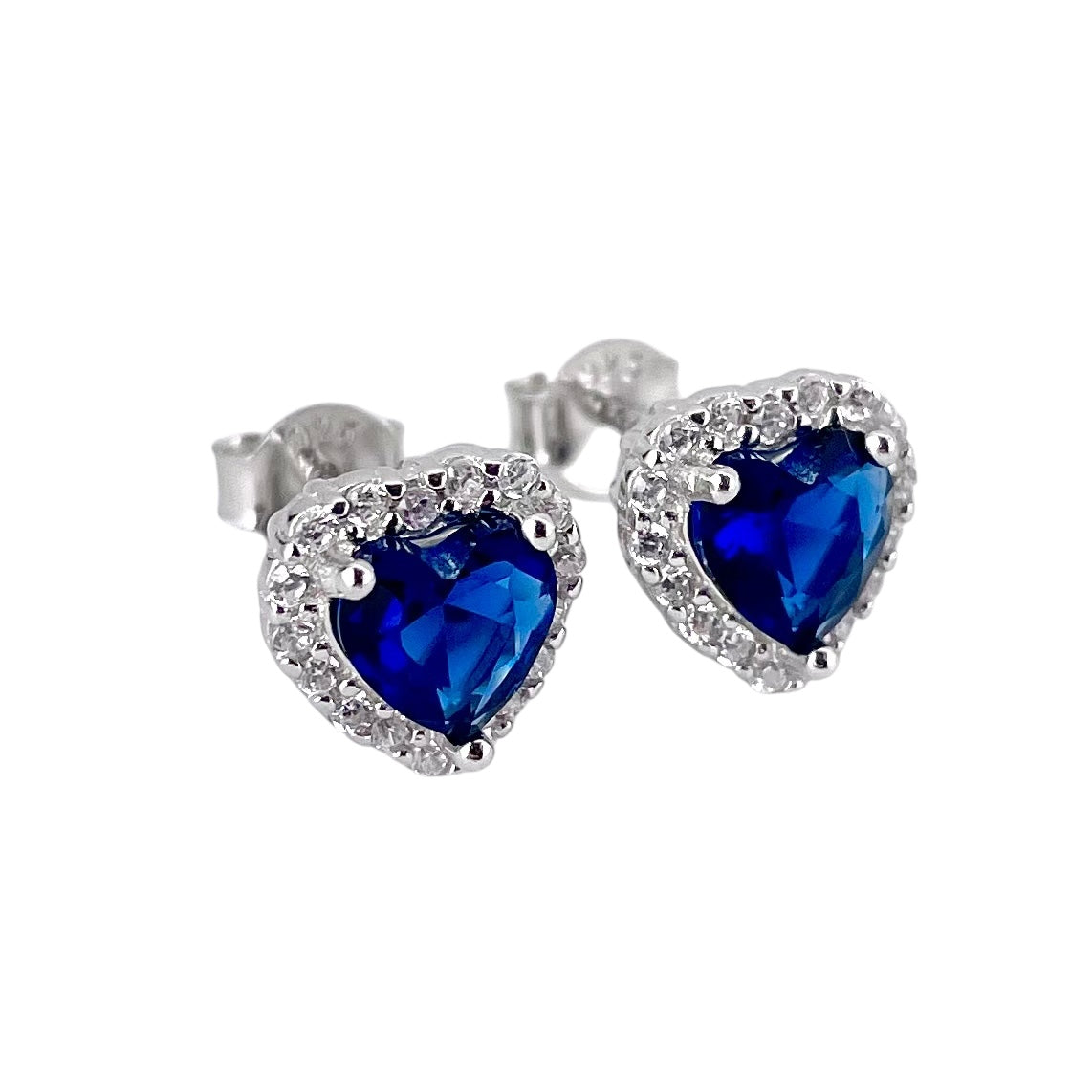CZ Heart Post Earrings Sterling Silver