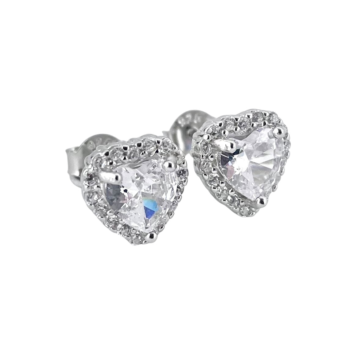 CZ Heart Post Earrings Sterling Silver