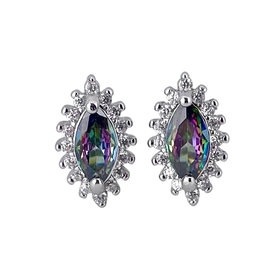 CZ Oval Post Earrings Sterling Silver