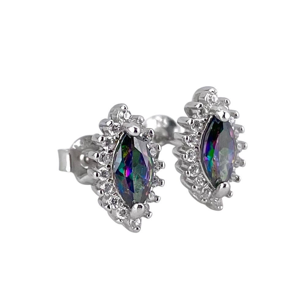 CZ Oval Post Earrings Sterling Silver