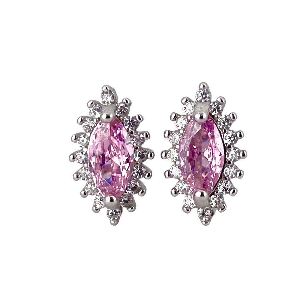 CZ Oval Post Earrings Sterling Silver