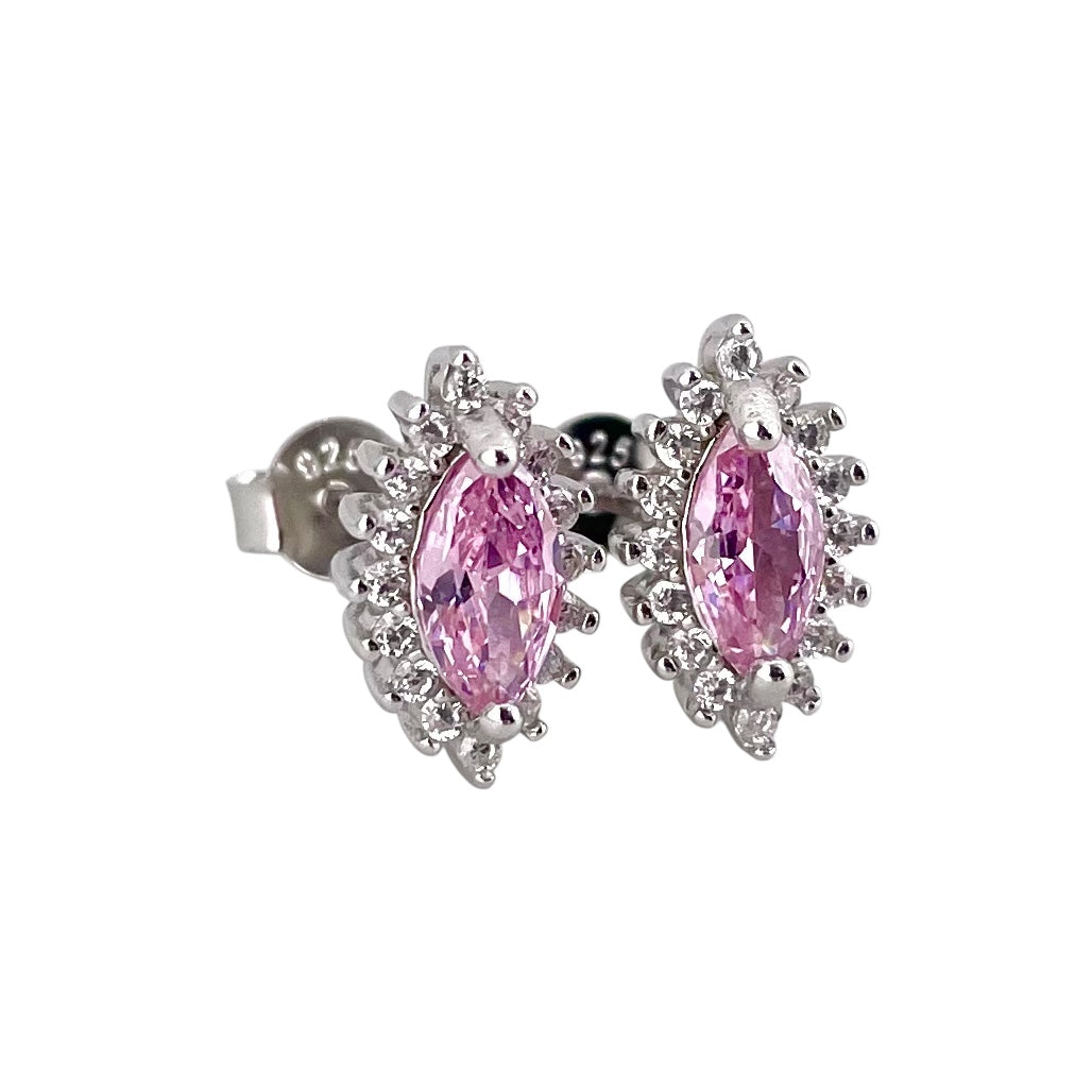 CZ Oval Post Earrings Sterling Silver