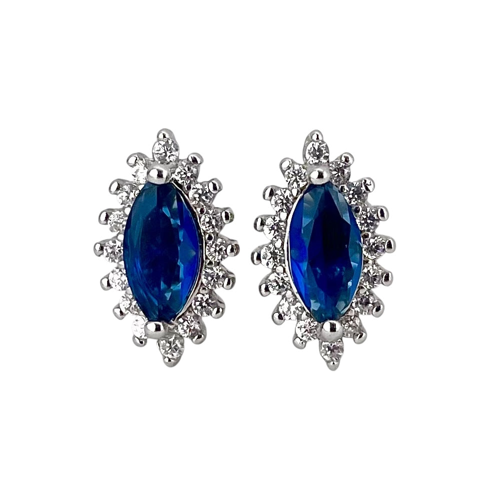 CZ Oval Post Earrings Sterling Silver