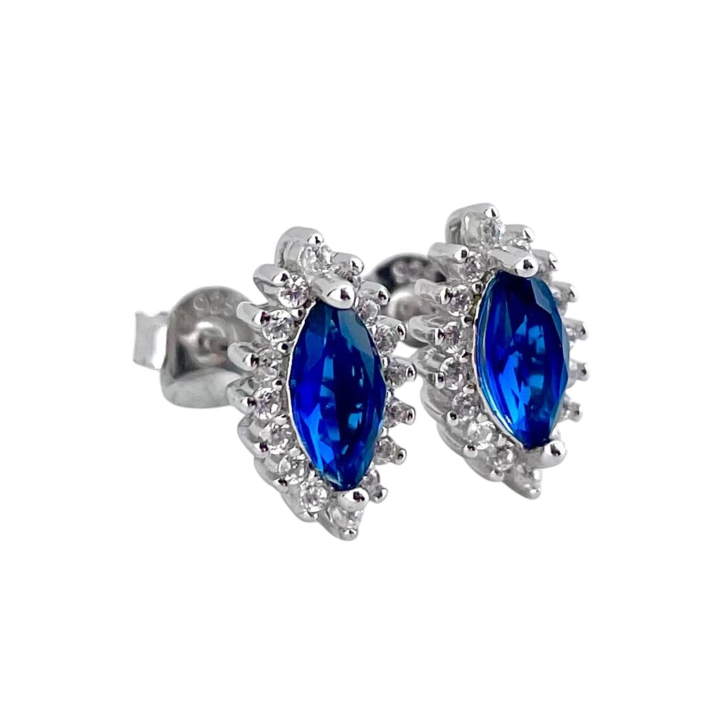 CZ Oval Post Earrings Sterling Silver