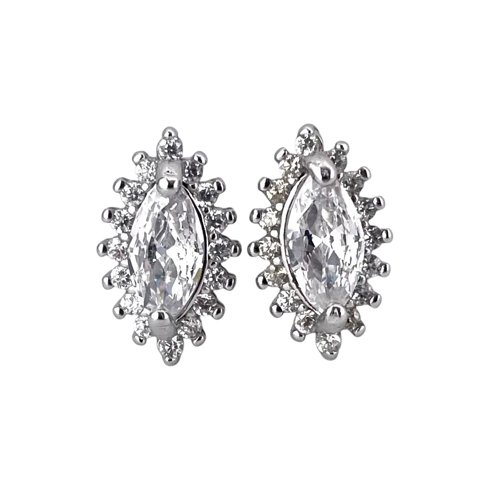 CZ Oval Post Earrings Sterling Silver