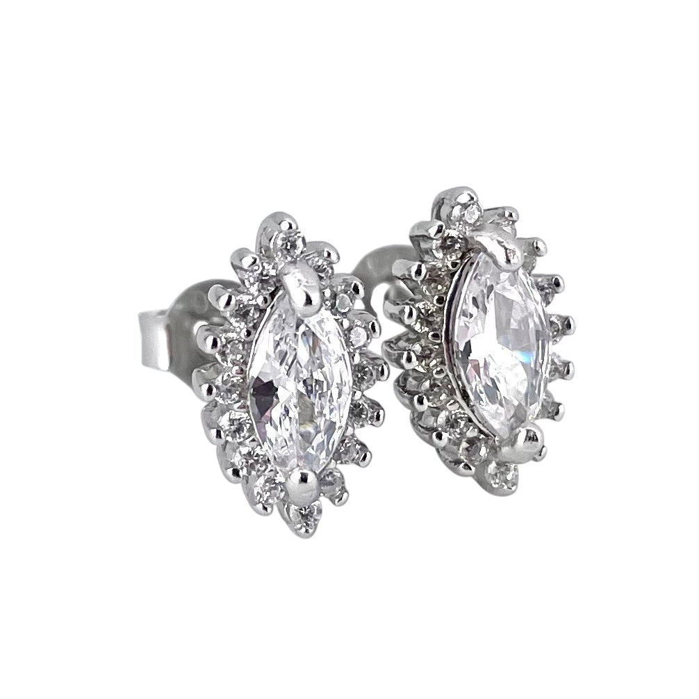 CZ Oval Post Earrings Sterling Silver