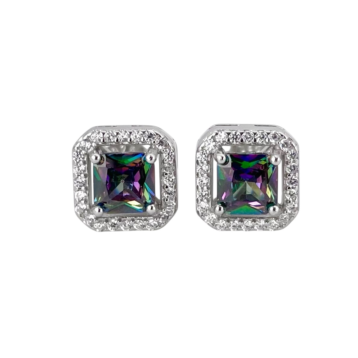 CZ Square Post Earrings Sterling Silver