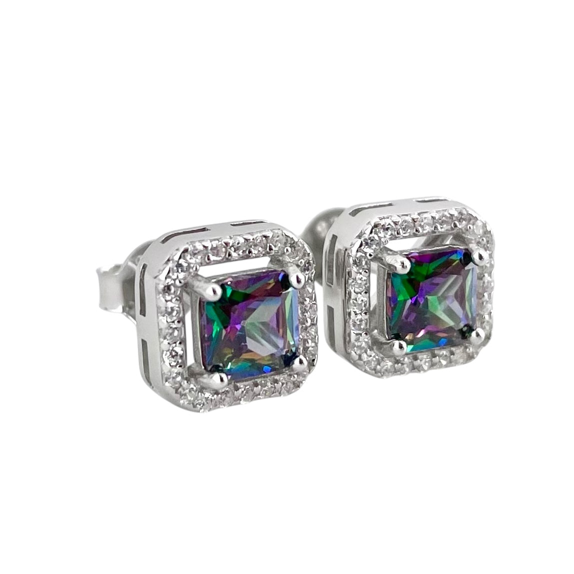 CZ Square Post Earrings Sterling Silver