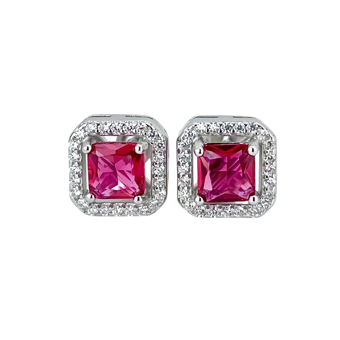CZ Square Post Earrings Sterling Silver