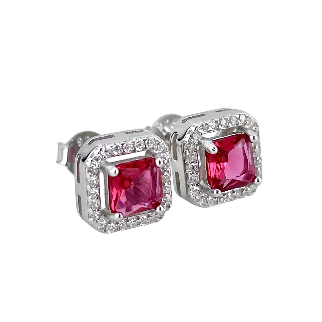 CZ Square Post Earrings Sterling Silver