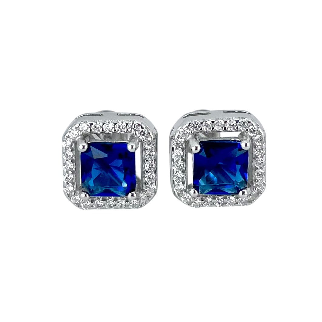 CZ Square Post Earrings Sterling Silver