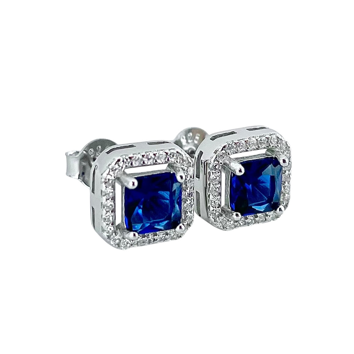 CZ Square Post Earrings Sterling Silver