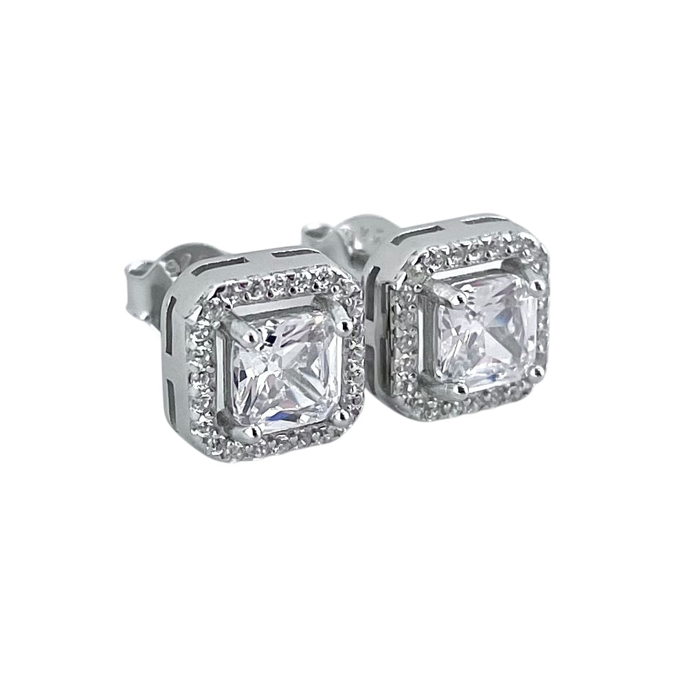 CZ Square Post Earrings Sterling Silver