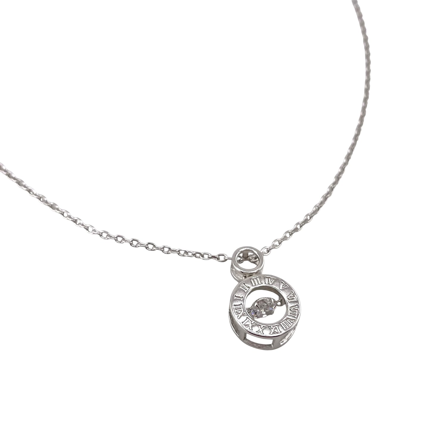 CZ Roman Numeral Chain Necklace Sterling Silver