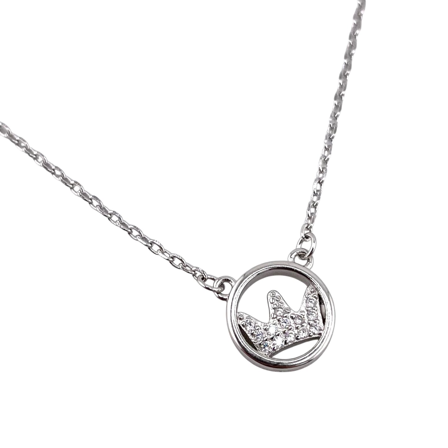 CZ Crown Chain Necklace Sterling Silver