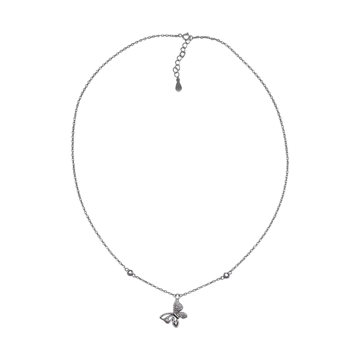 CZ Butterfly Chain Necklace Sterling Silver