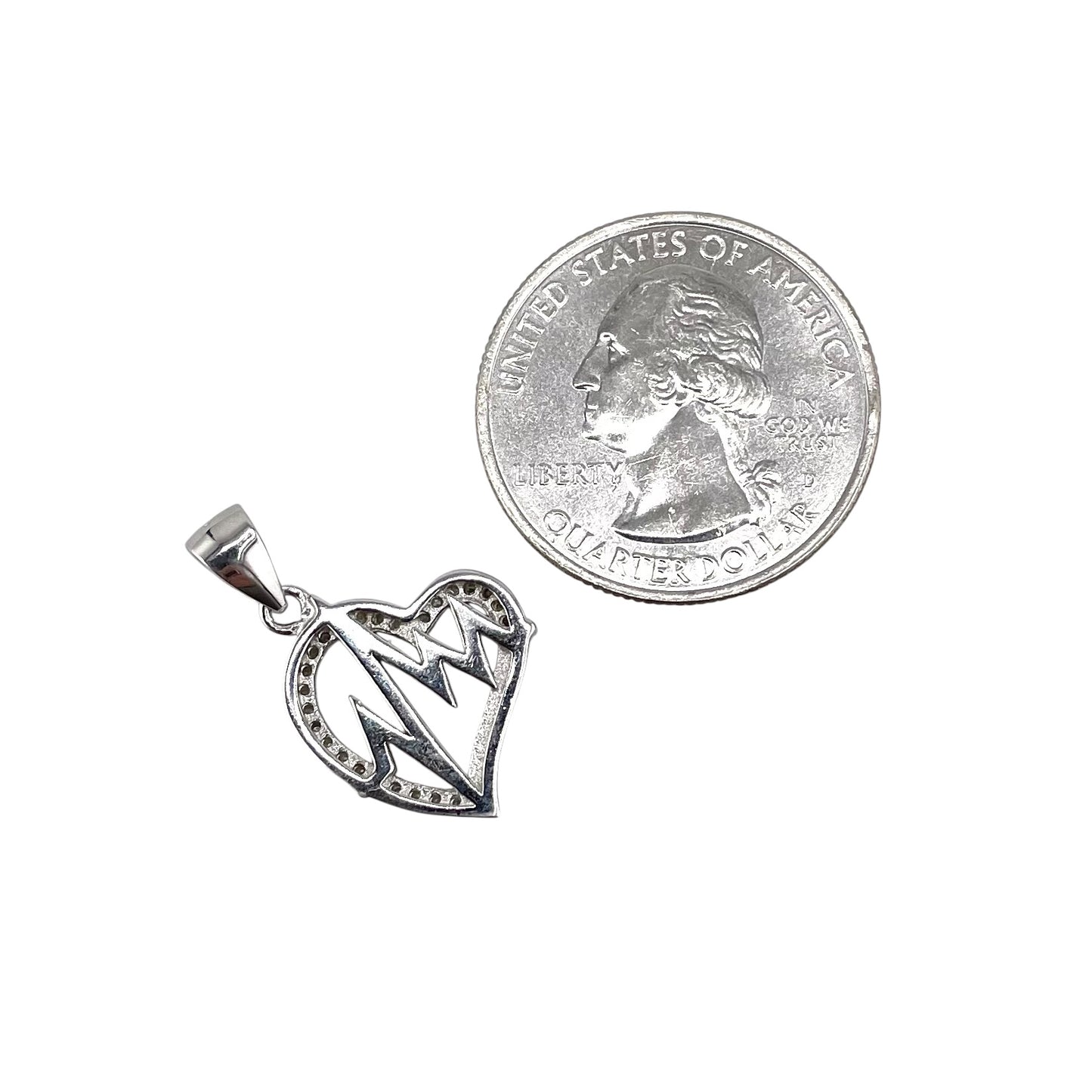 CZ Round Heart Beat Pendant Sterling Silver