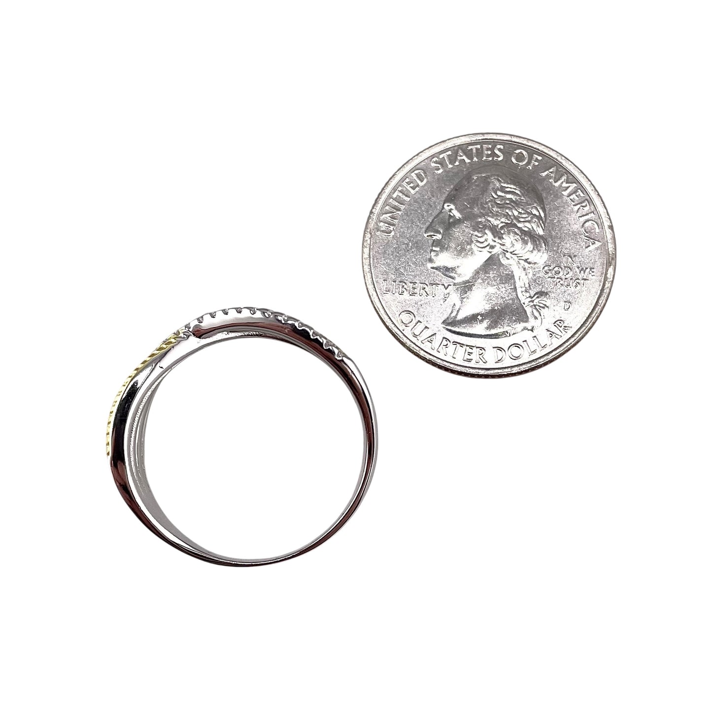 Two Tone CZ Row Ring Sterling Silver & Gold Plate