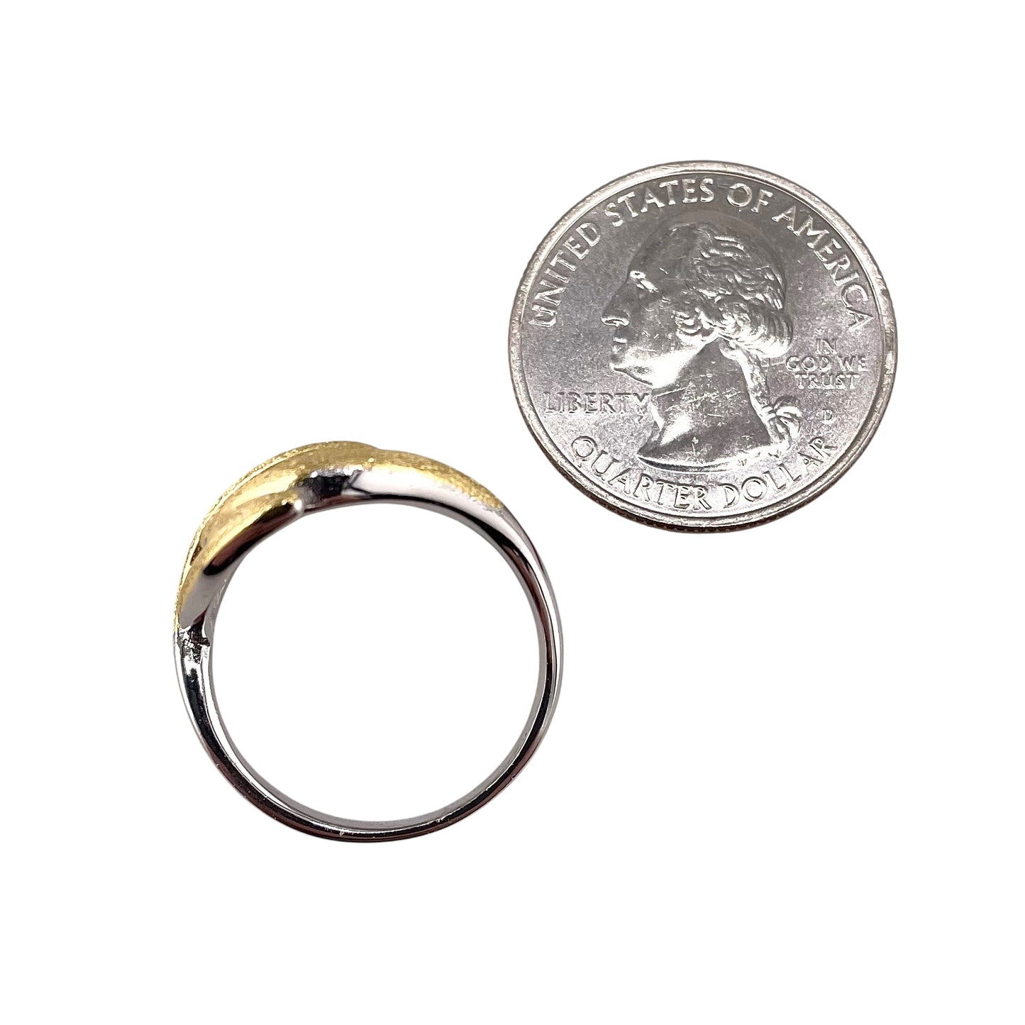 Two Tone CZ Leaf Ring Sterling Silver & Gold Plate