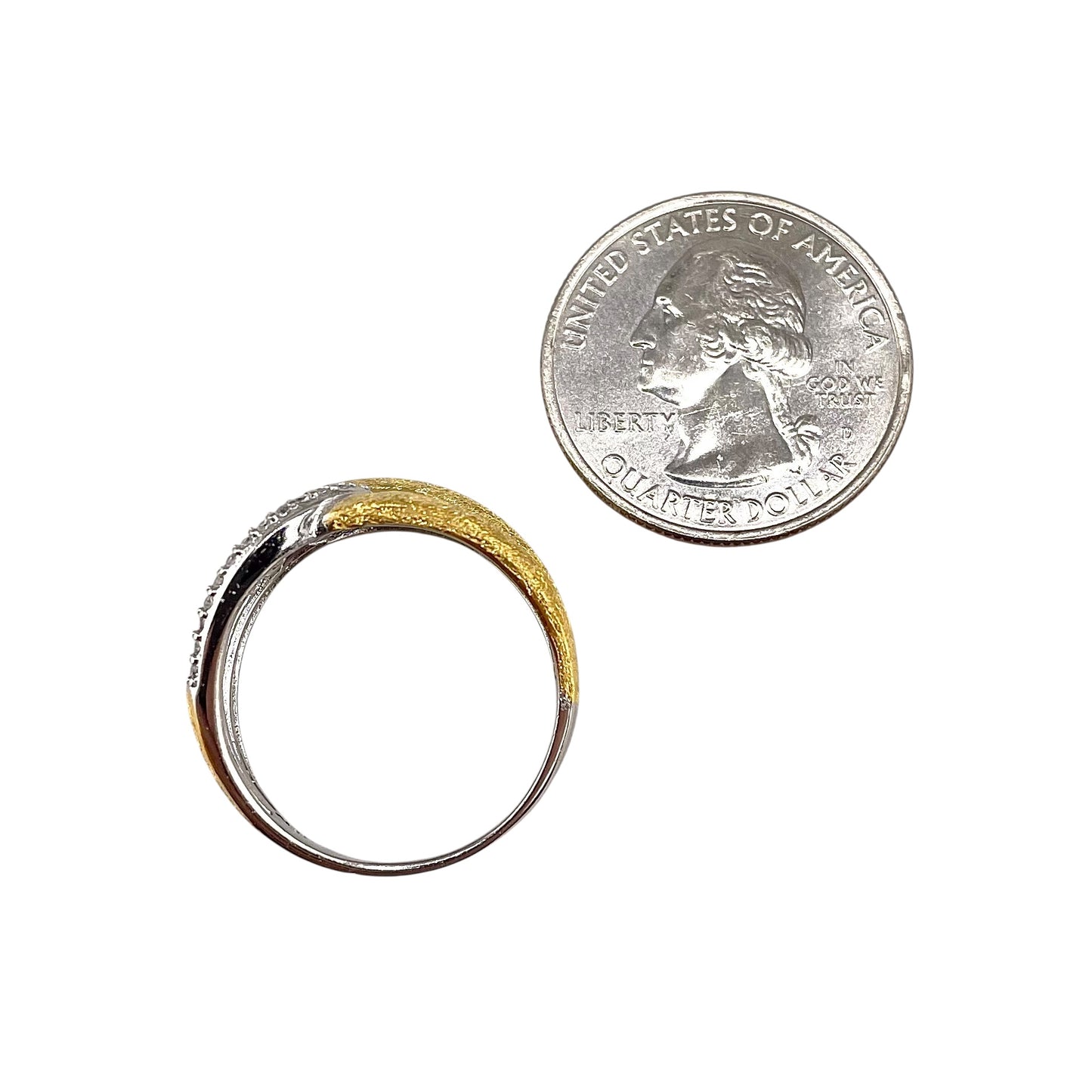 Two Tone CZ Link Ring Sterling Silver & Gold Plate