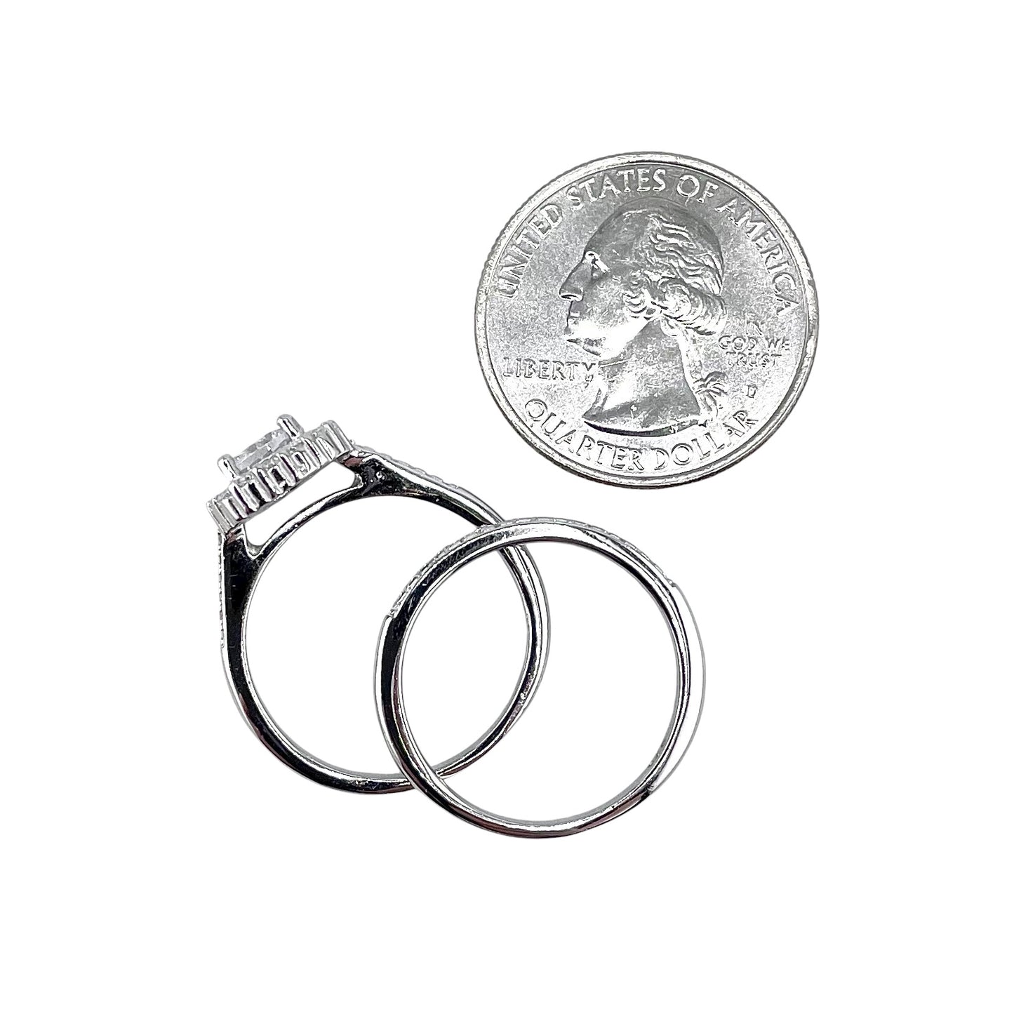 CZ Stone Round Bridal Set Band Ring Sterling Silver