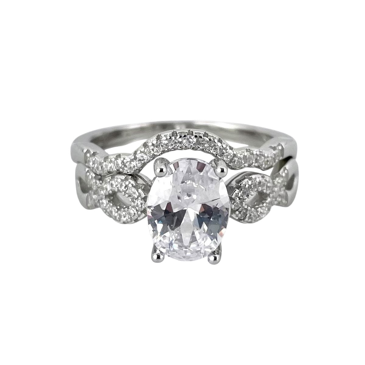 CZ Stone Oval Bridal Set Band Ring Sterling Silver
