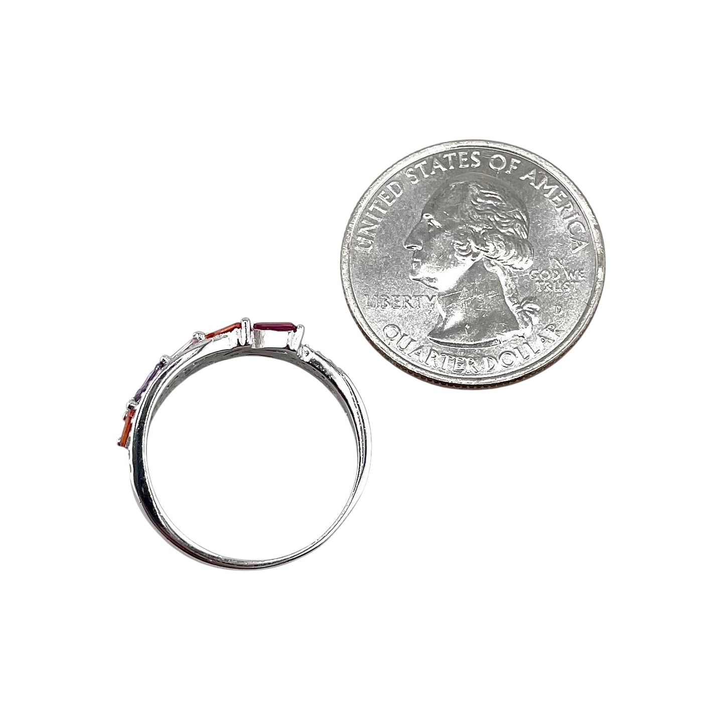 CZ Multi Color Stacked Baguette Stone Ring Sterling Silver