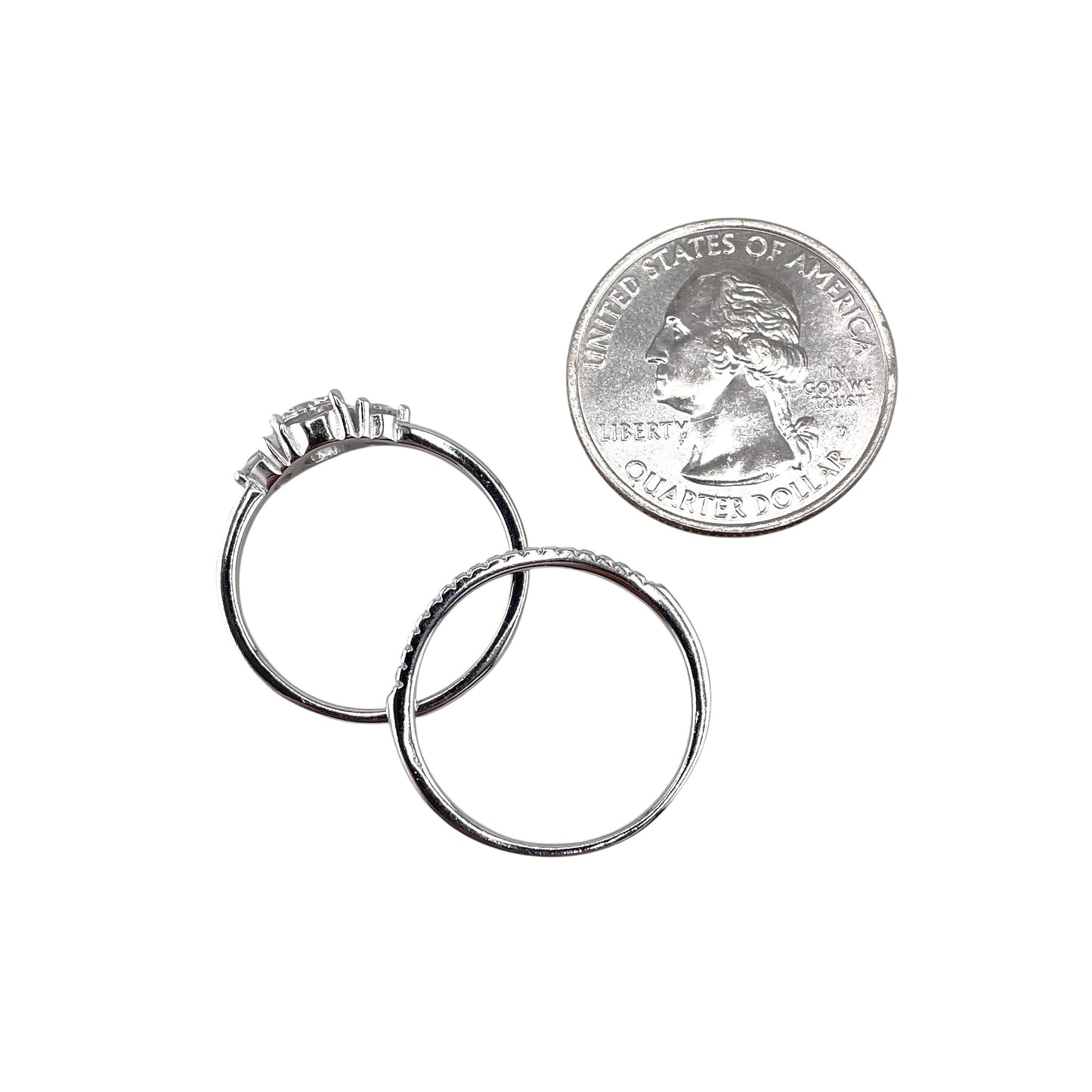 CZ Round Stone Bridal Set Band Ring Sterling Silver