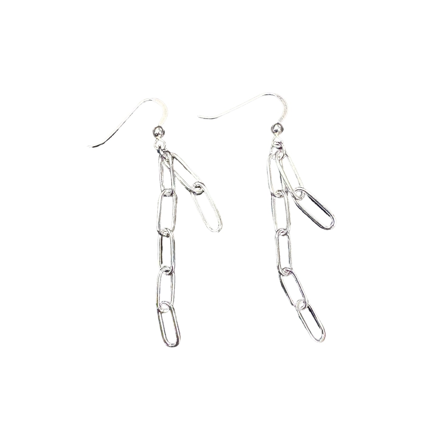 Paper Clip 2 Strand Dangle Earrings Sterling Silver