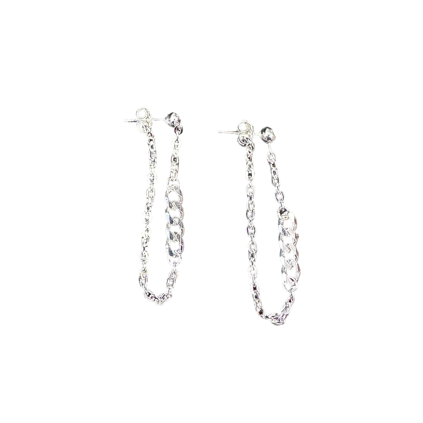 Chain Loop Stud Earrings Sterling Silver