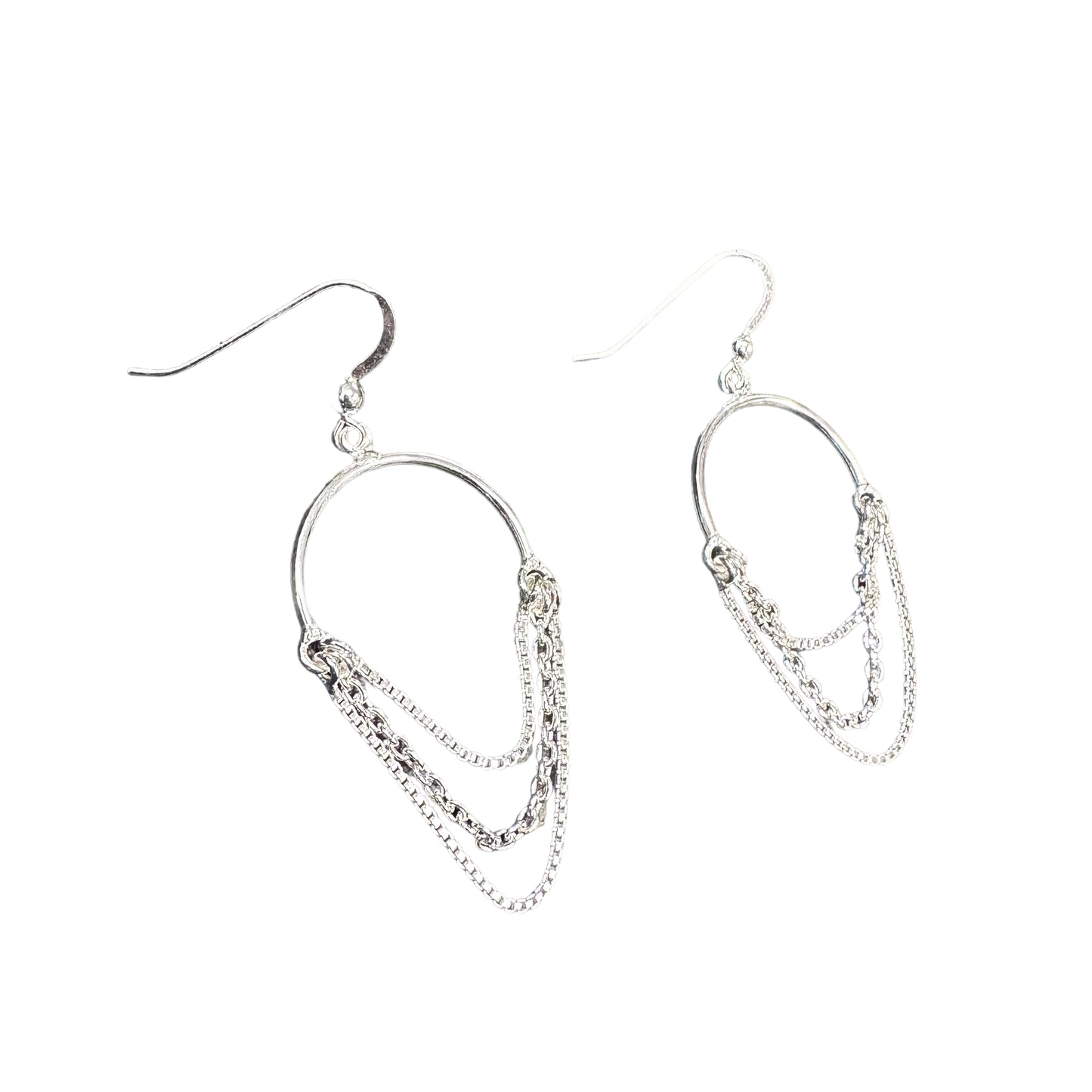 3-Strand Chain Hoop Dangle Earrings Sterling Silver