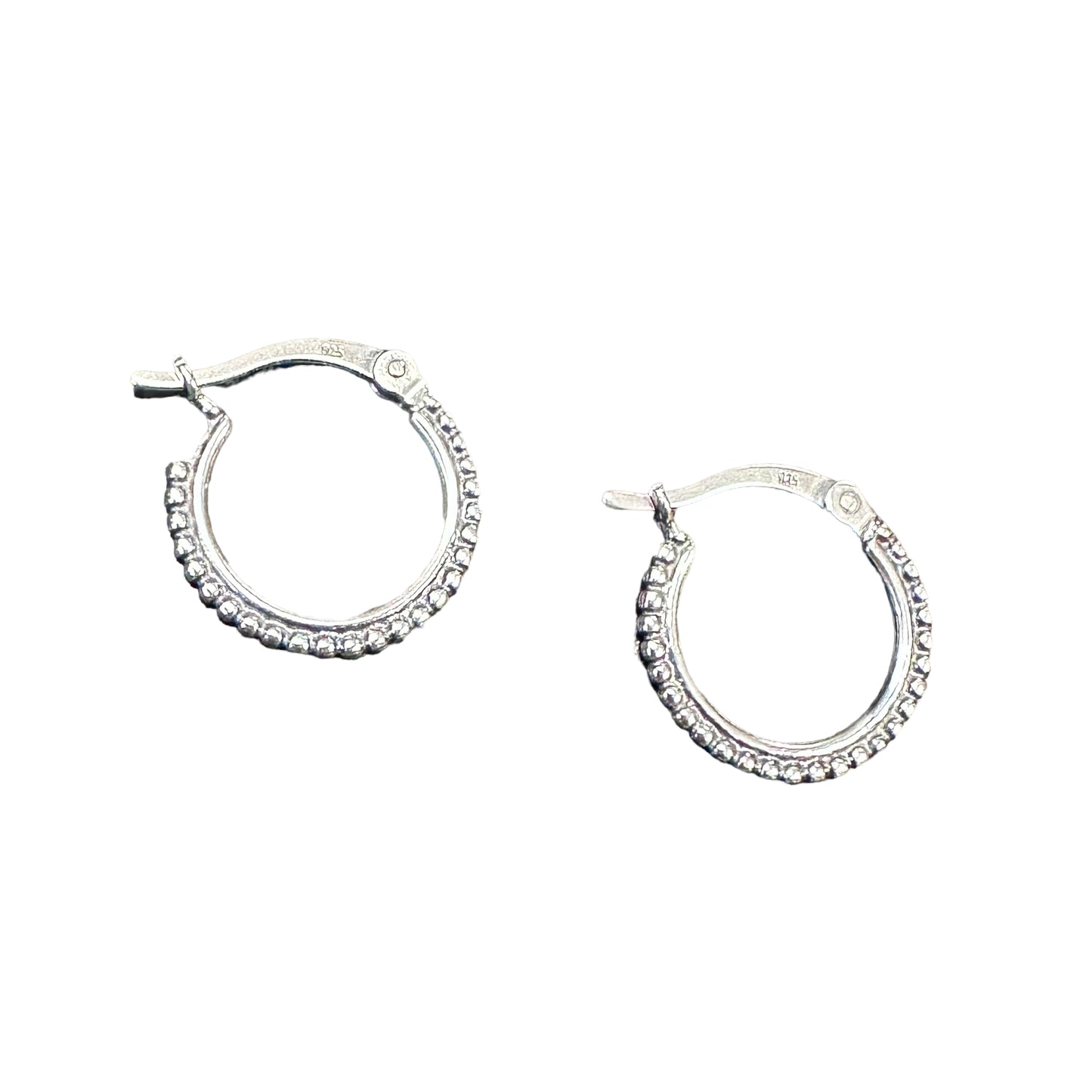 Dotted Bead Hinged Hoop Earrings Sterling Silver