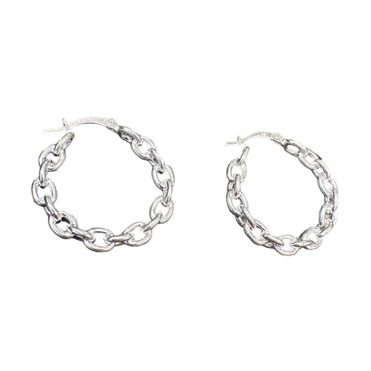 Chain Link Hinged Hoop Earrings Sterling Silver