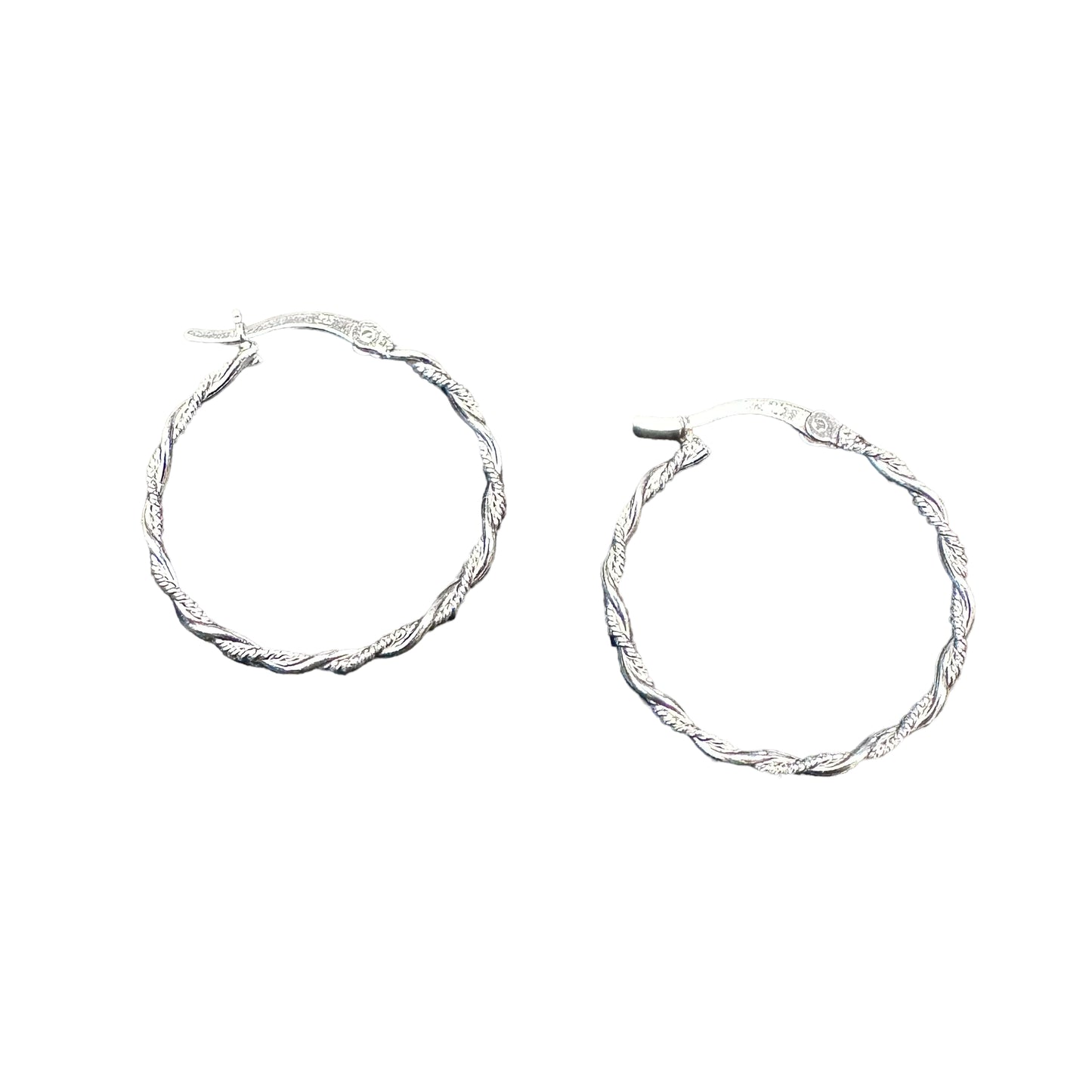 Fancy Braided Rope Hinged Hoop Earrings Sterling Silver