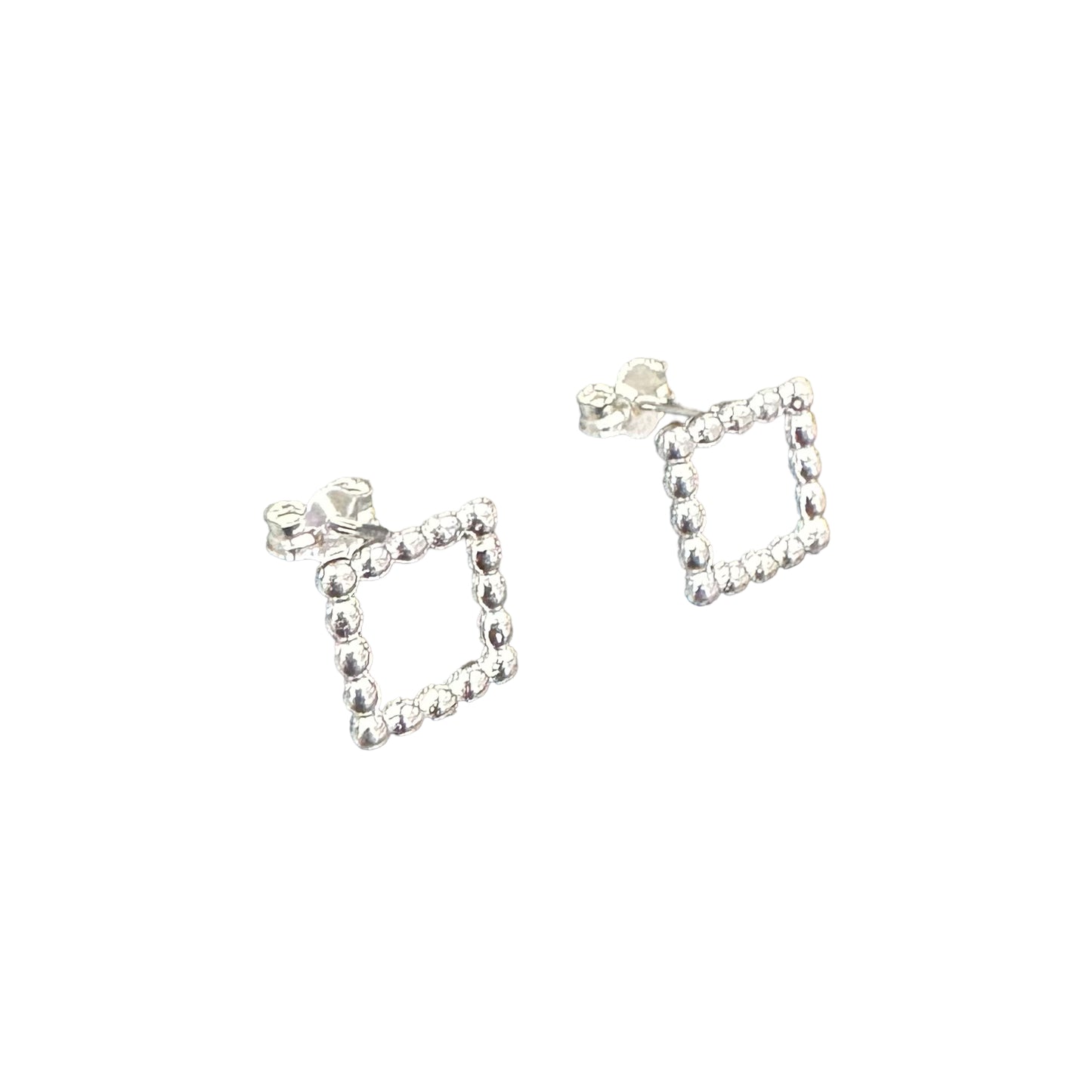 Beaded Square Post Earrings Sterling Silver
