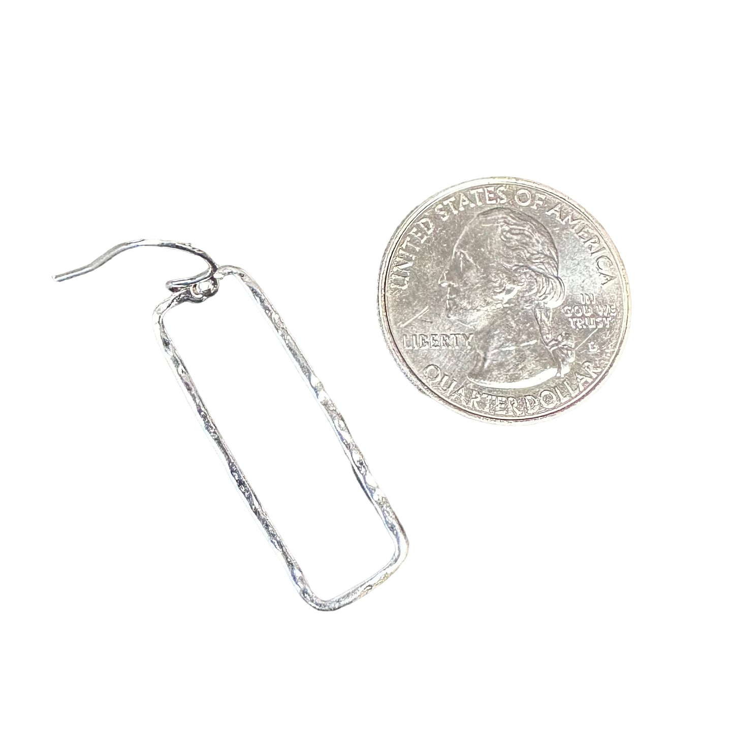 Hammered Rectangle Dangle Earrings Sterling Silver