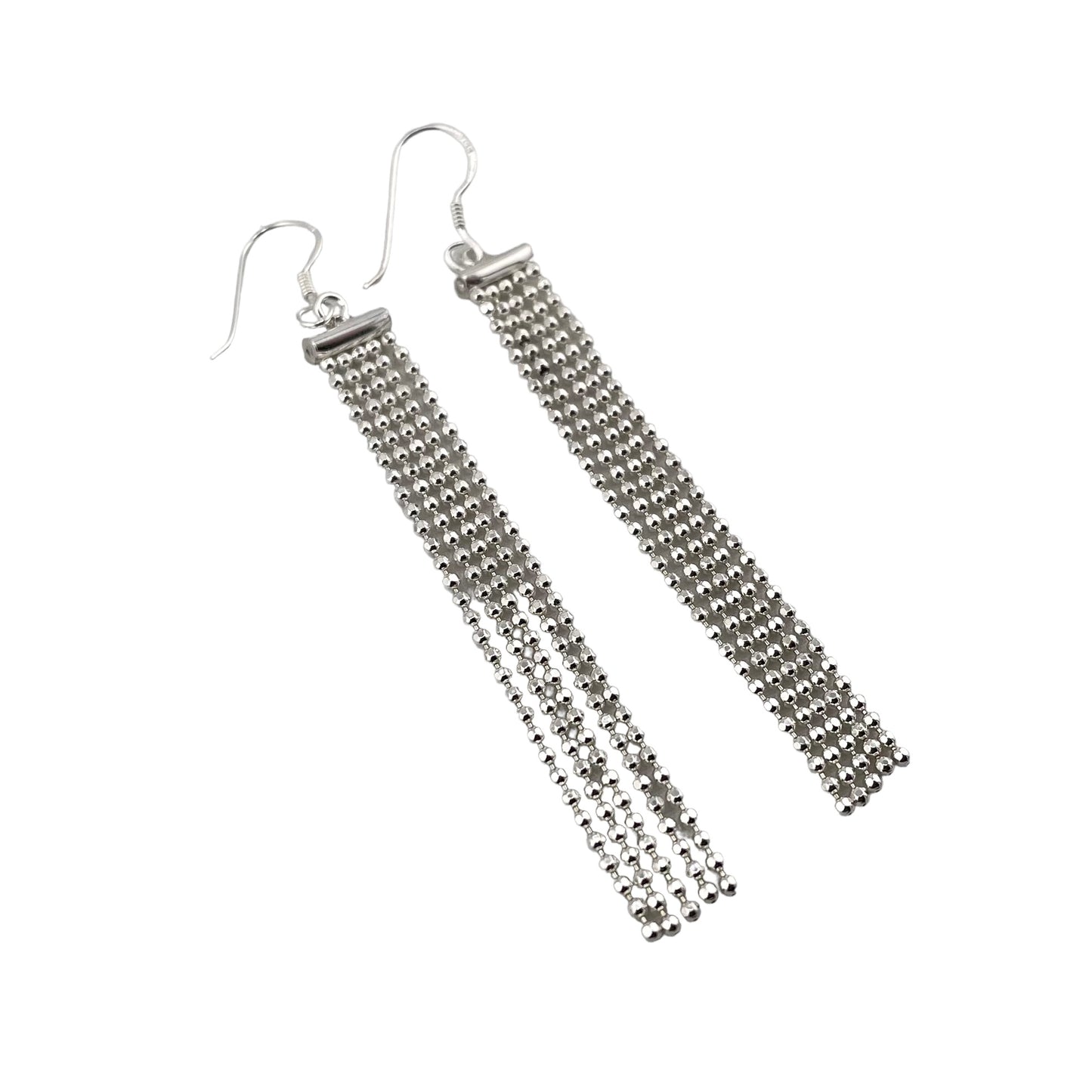 Bead Diamond Cut Chandelier Earrings Sterling Silver
