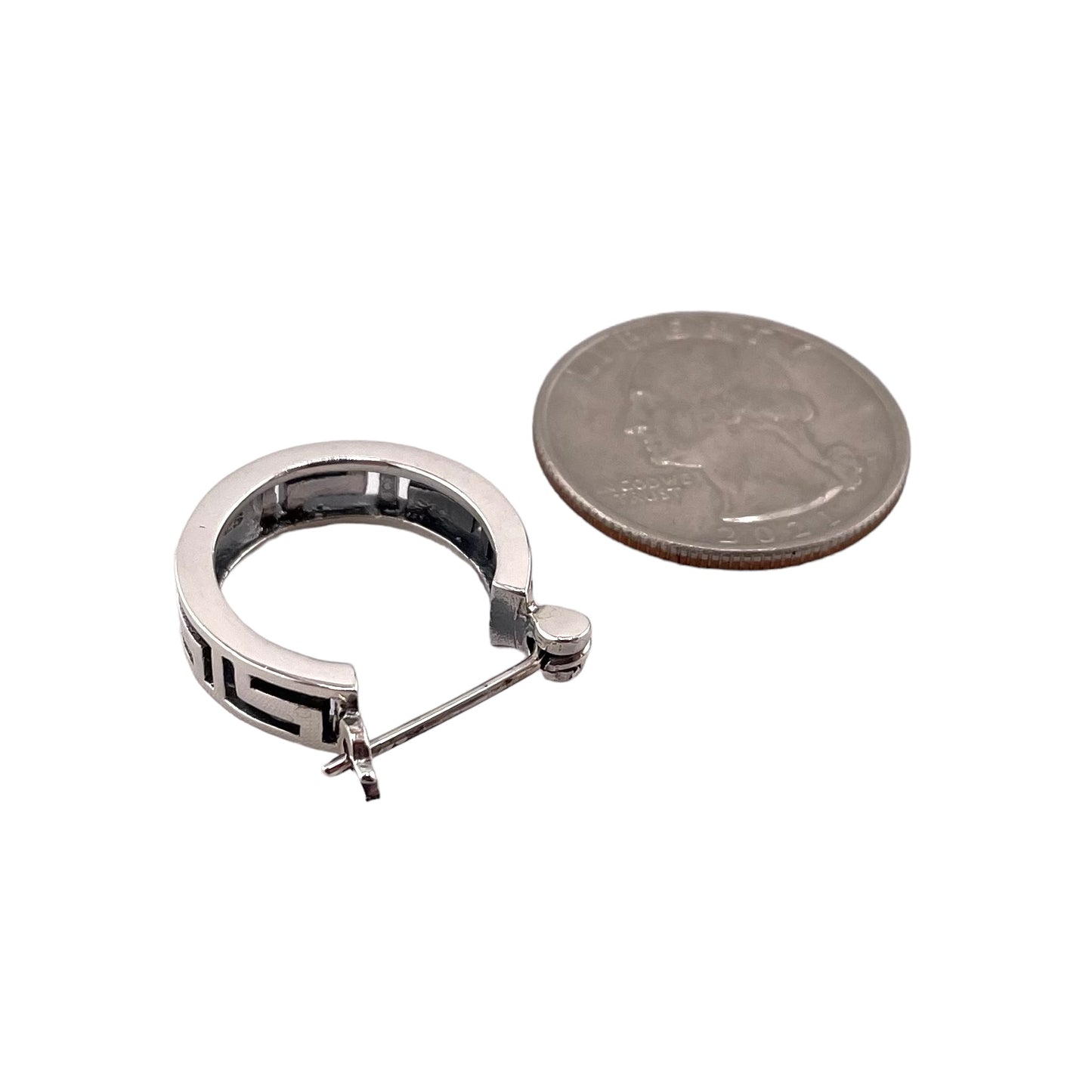 Greek Key Hinged Hoop Earrings Sterling Silver