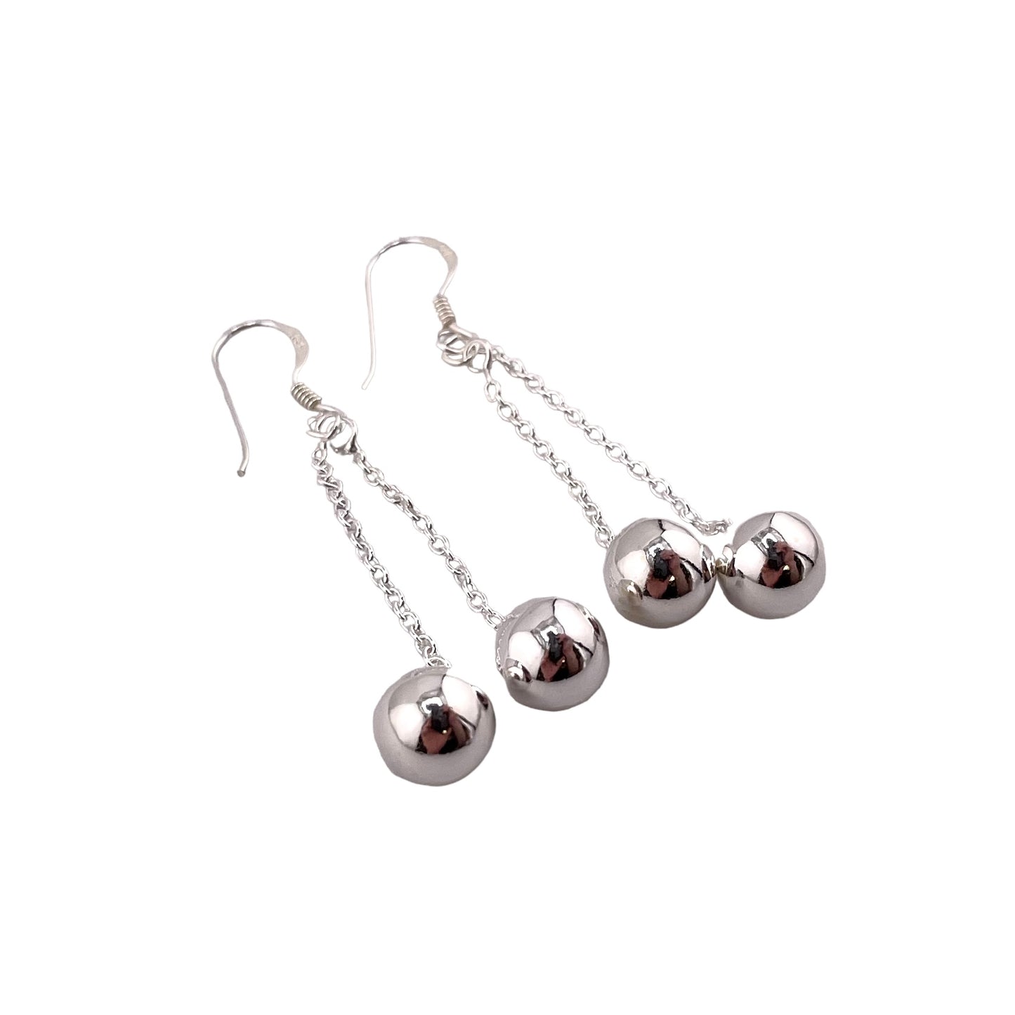 Double Bead Dangle Earrings Sterling Silver