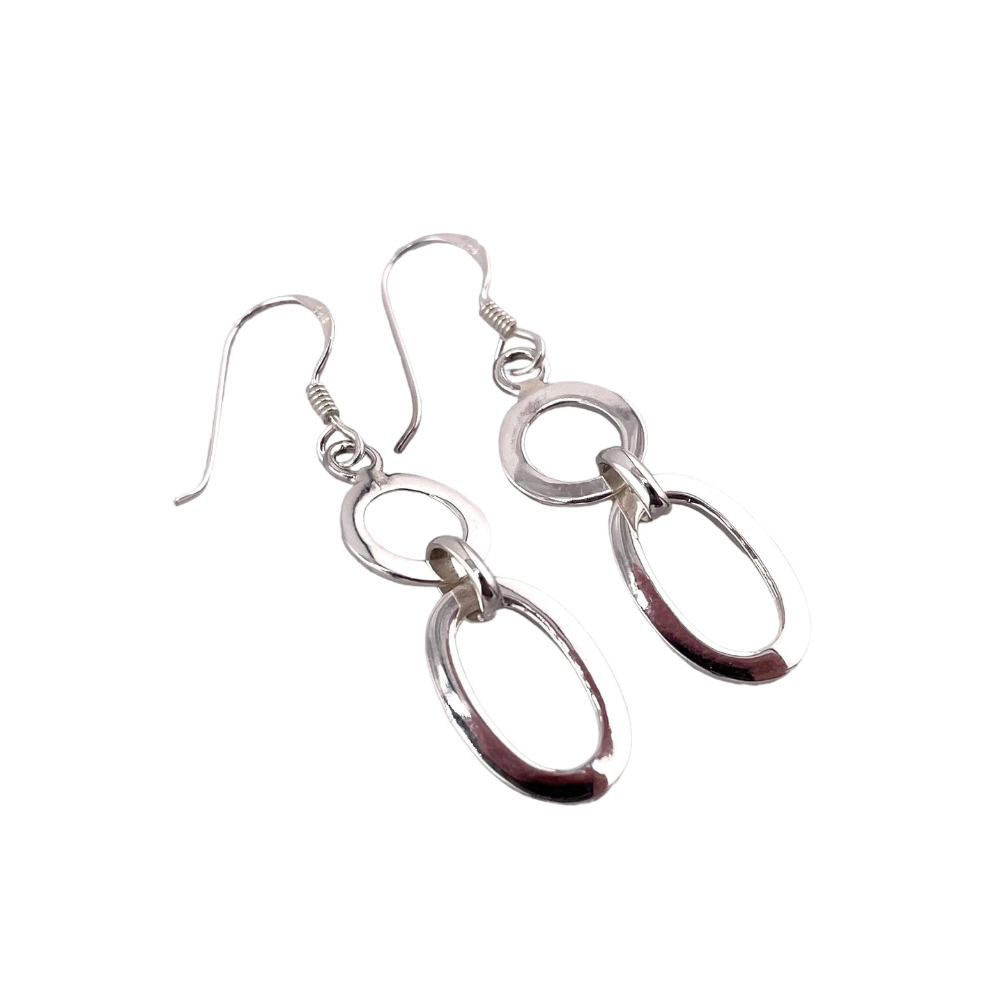 Oval Circle Link Earrings Sterling Silver