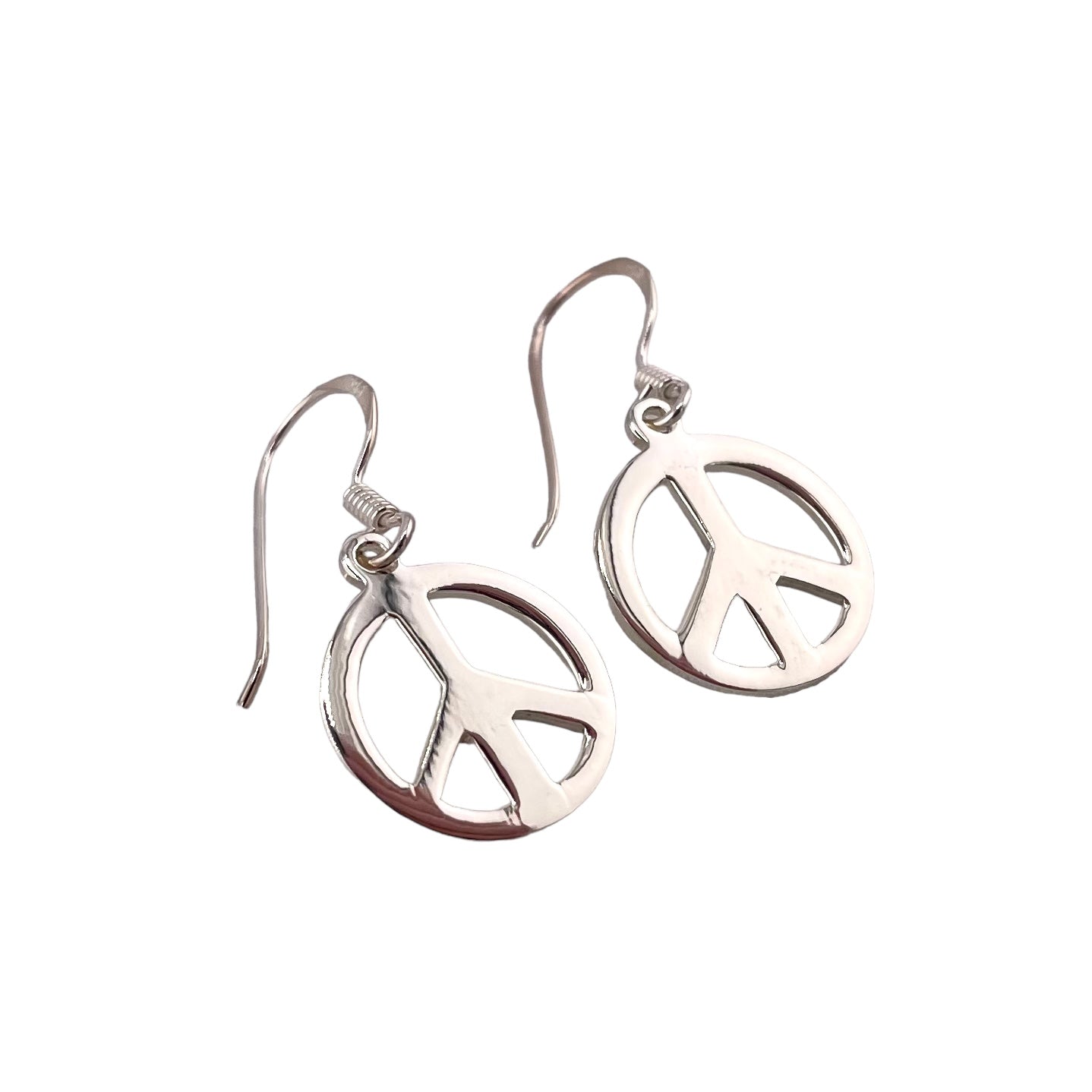 Peace Sign Dangle Earrings Sterling Silver